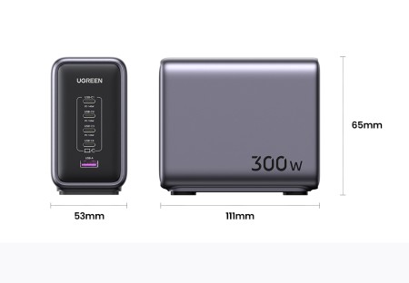 Зарядное устройство на 4xUSB C+1xUSB, 300W, QC4.0/PD3.1, Gan X CD333 (90903B) UGREEN