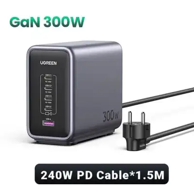 Зарядное устройство на 4xUSB C+1xUSB, 300W, QC4.0/PD3.1, Gan X CD333 (90903B) UGREEN