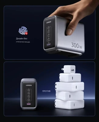 Зарядное устройство на 4xUSB C+1xUSB, 300W, QC4.0/PD3.1, Gan X CD333 (90903B) UGREEN