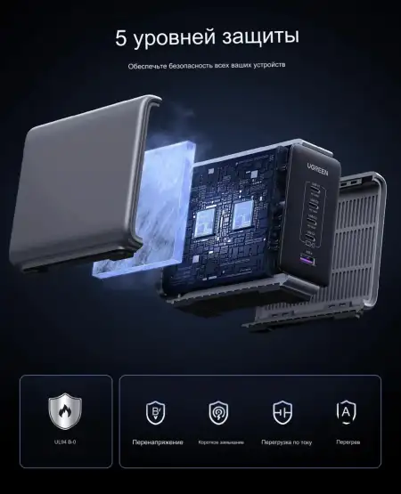 Зарядное устройство на 4xUSB C+1xUSB, 300W, QC4.0/PD3.1, Gan X CD333 (90903B) UGREEN