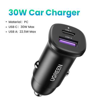 Автомобильное зарядное устройство QC3.0, 30W (USB-C+USB-A) EC305 (25845) UGREEN
