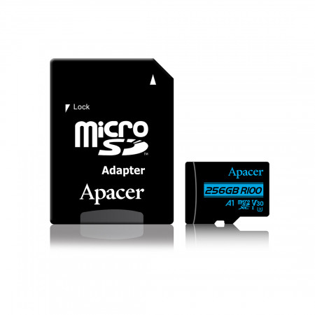 Карта памяти MicroSDXC Apacer AP256GMCSX10U7-R, 256GB, с адаптером SD