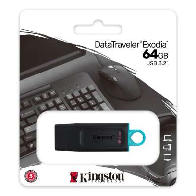 USB-накопитель, Kingston, DTX/64GB, 64GB, USB 3.2, Чёрный