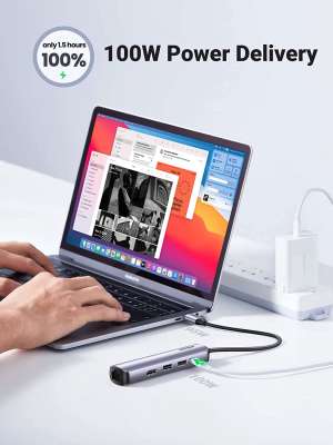 Конвертер USB 3.1m Type C на HDMI LAN USB 3.0 HUB 2 port Type C PD 100W CM418 10919 UGREEN