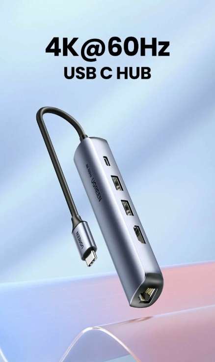 Конвертер USB 3.1(m) Type C на HDMI/LAN/USB 3.0 HUB 2 port/Type C PD 100W CM418 (10919) UGREEN