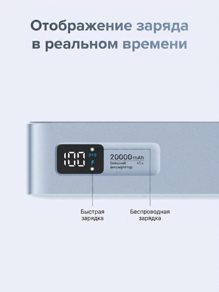 Мобильный аккумулятор Power Bank Mag-Safe, 20000mAh, 45W 1C+25W QI2.2, голубой, PB775 (65959) UGREEN