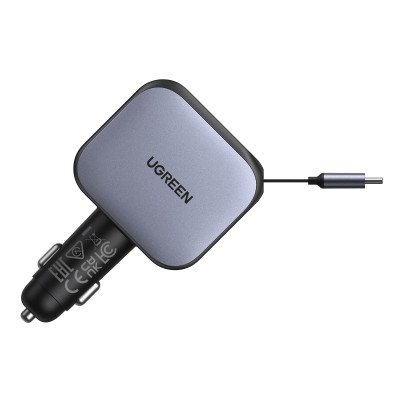 Автомобильное зарядное устройство QC3.0, PD3.0, 145W, 0.75m (2xUSB-C+USB-A) EC604 (55910B) UGREEN