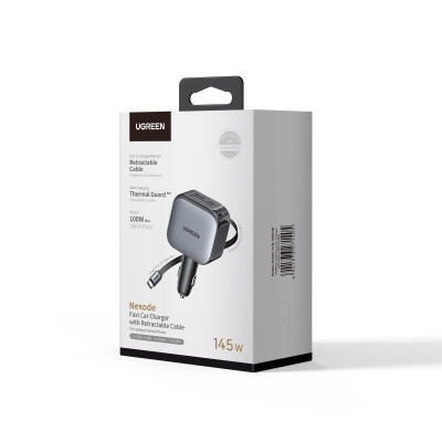 Автомобильное зарядное устройство QC3.0, PD3.0, 145W, 0.75m (2xUSB-C+USB-A) EC604 (55910B) UGREEN