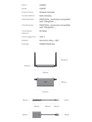 Беспроводной удлинитель HDMI сигнала до 50м, CM506 (50633A) UGREEN