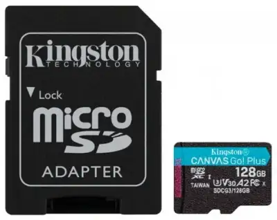 Карта памяти, Kingston, SDCG3/128GB, MicroSDXC 128GB, Canvas Go Plus, A2, U3, V30, с адаптером SD