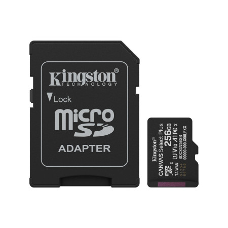 Карта памяти, Kingston, SDCS3/256GB, MicroSDXC 256GB, Canvas Select Plus, A1, U1, V10, c адаптером SD
