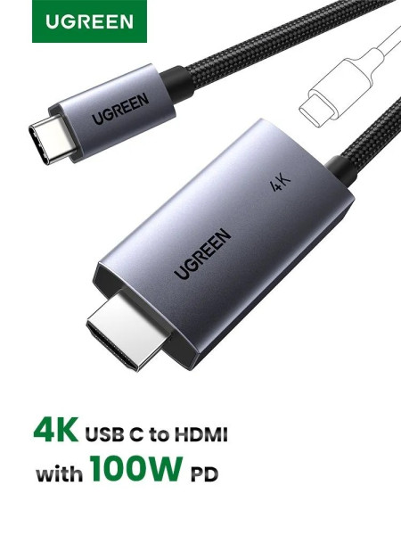Кабель USB-C на HDMI, 2m, 4K@60Hz, PD100W, CM675 (55330) UGREEN