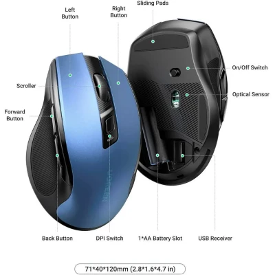 Мышь оптическая беcпроводная MU006 (15064), 2.4 GHz, Blue UGREEN, No AA Battery inside
