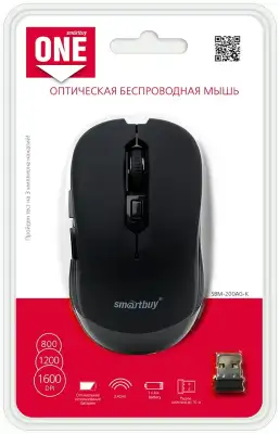 Мышь оптическая беcпроводная Smartbuy ONE 200, черная (SBM-200AG-K) USB