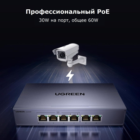 UGREEN, CM741 (35371EU), Коммутатор 6-портовый, PoE 1Gb/s