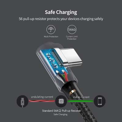 Кабель USB 2.0 - USB C, 480Mbps, 3A, QC3.0, 18W, 1,5m. 90° US284 (60782) UGREEN