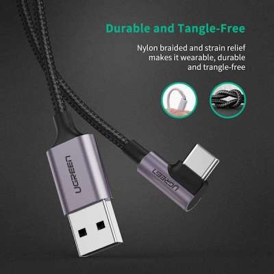 Кабель USB 2.0 - USB C, 480Mbps, 3A, QC3.0, 18W, 1,5m. 90° US284 (60782) UGREEN