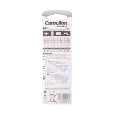 Батарейка CAMELION, AG3/LR41/392, Alkaline, 1.5V, 1шт.