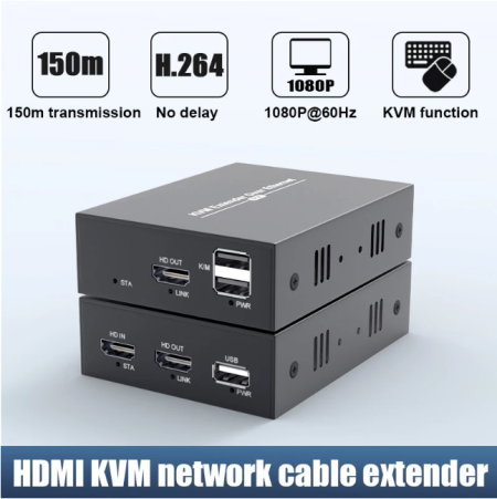 Удлинитель HDMI + USB KVM Extender, 150m, UTP (PW-DT252K) PWAY