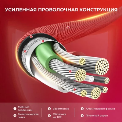 Кабель USB 2.0 - Lightning(m) 8-pin, 90°, 1m, RED, US299 (60555) UGREEN