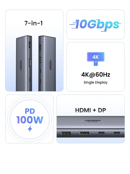 Док-станция USB-С 7-в-1, CM498 (75902) UGREEN