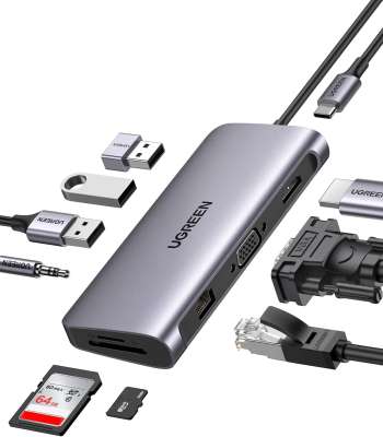 Конвертер USB 3.1m Type C на HDMI VGA LAN 3.5mmAudio USB3.0 HUB 3 port Type C PD 100W CM179 80133