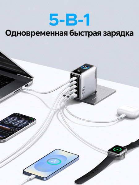 Зарядное устройство на 4C1A, 160W, QC4.0+/PD3.1, Nexode Pro, Smart Display, X774 (65637B) UGREEN