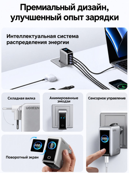 Зарядное устройство на 3C1A, 100W, QC4.0+/PD3.0, Nexode Pro, Smart Display, X772 (95942B) UGREEN