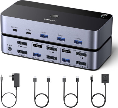 KVM Switch DP+USB 3.0 с двумя дисплеями, 2 входа, 2 выхода, 8K@60Hz AK700 (55851) UGREEN