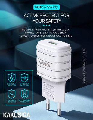 Адаптер Евровилка 220V на 1xUSB 2.4A/5V KAKU