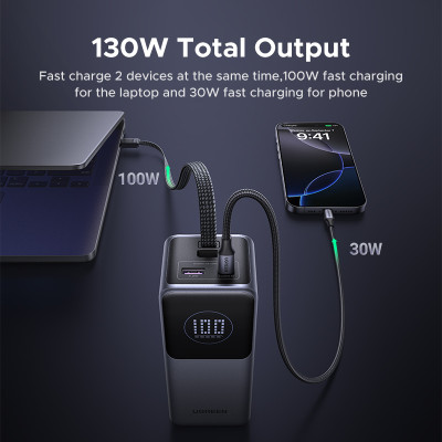 Мобильный аккумулятор Power Bank, 20000mAh, 130W, 2C1A, PB723 (55365B) UGREEN