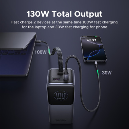 Мобильный аккумулятор Power Bank, 20000mAh, 130W, 2C1A, PB723 (55365B) UGREEN