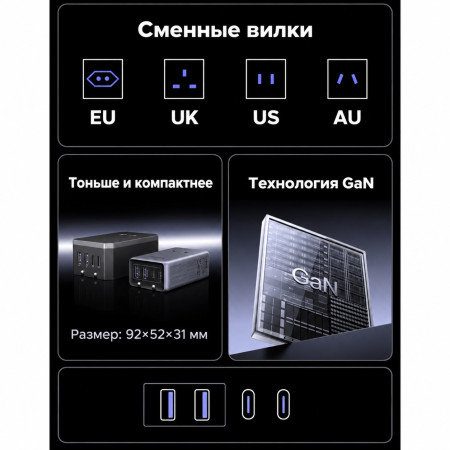 Зарядное устройство на 2C2A, 45W, QC4.0+/PD3.0, Universal Travel, S773 (85779) UGREEN