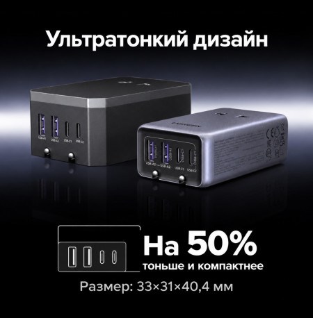 Зарядное устройство на 2C2A, 45W, QC4.0+/PD3.0, Universal Travel, S773 (85779) UGREEN
