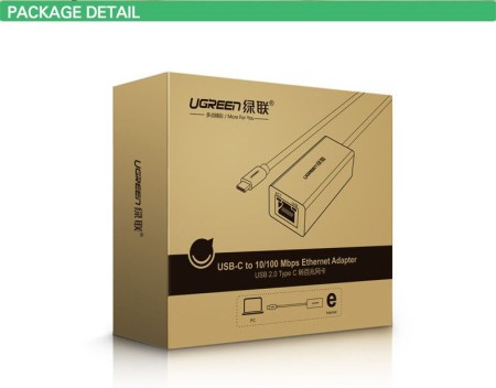 Конвертер USB 3.1(m) Type C на LAN RJ-45,10/100 Mbps (30287) UGREEN