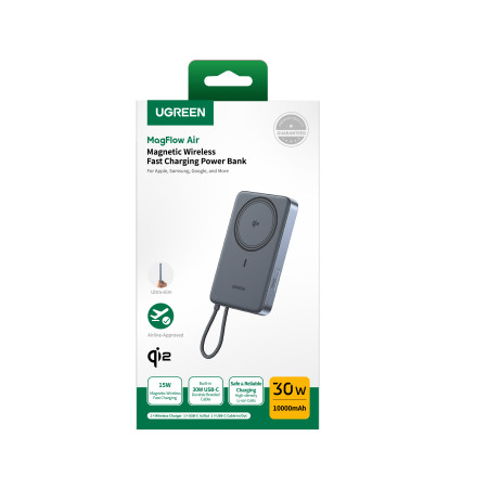 Мобильный аккумулятор Power Bank Mag-Safe, 10000mAh, MagFlow Air Qi2, 30W, PB570 UGREEN