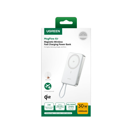 Мобильный аккумулятор Power Bank Mag-Safe, 10000mAh, MagFlow Air Qi2, 30W, PB570 UGREEN