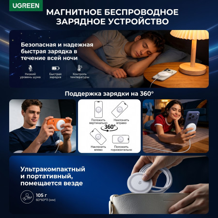 Беспроводное магнитное зарядное устройство, Wireless 25W, W750 (85451) UGREEN
