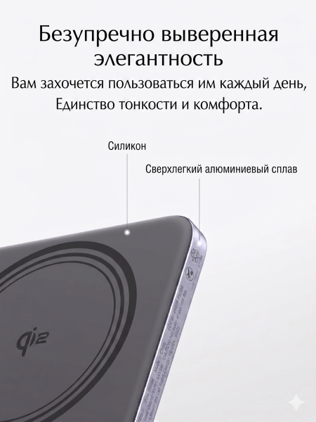 Мобильный аккумулятор Power Bank Mag-Safe, 5000mAh, MagFlow Air Qi2, 20W, PB580 UGREEN