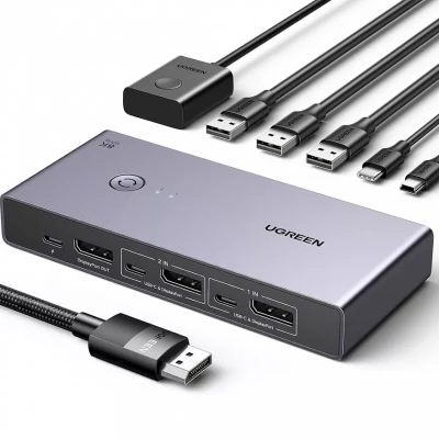 KVM Switch DP+USB 3.0, 2 входа, 1 выход, 8K@60Hz CM695 (25962A) UGREEN