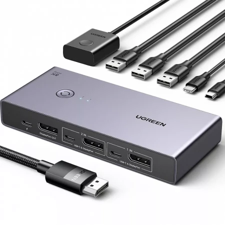 KVM Switch DP+USB 3.0, 2 входа, 1 выход, 8K@60Hz CM695 (25962A) UGREEN
