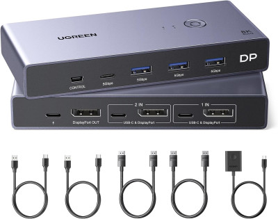 KVM Switch DP+USB 3.0, 2 входа, 1 выход, 8K@60Hz CM695 (25962A) UGREEN