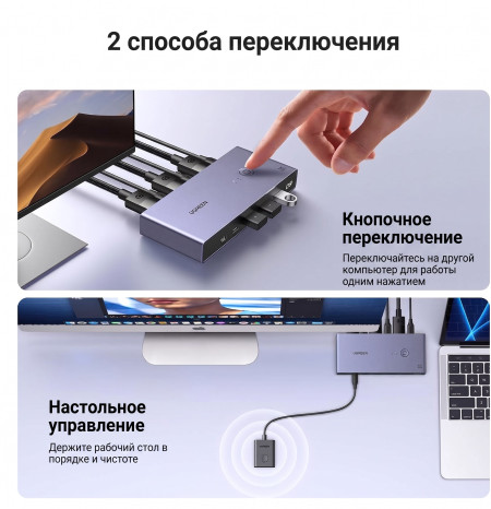 KVM Switch DP+USB 3.0, 2 входа, 1 выход, 8K@60Hz CM695 (25962A) UGREEN