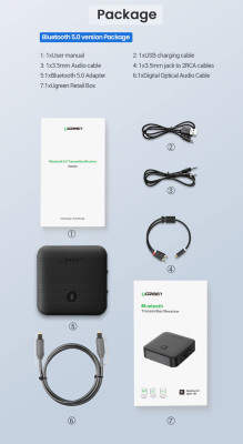 Bluetooth V5.0 Audio Receiver/Transmitter, 3.5mm/Toslink, CM144 (70158) UGREEN