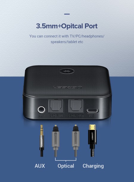 Bluetooth V5.0 Audio Receiver/Transmitter, 3.5mm/Toslink, CM144 (70158) UGREEN
