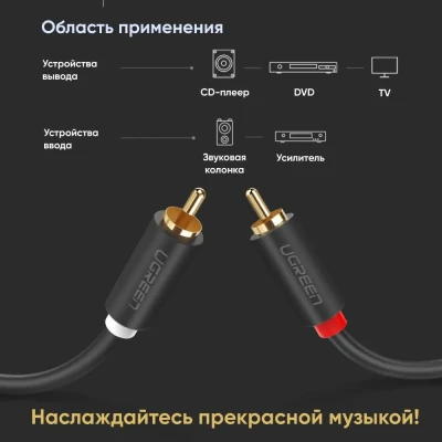 Кабель 2RCA(m) - 2RCA(m) тюльпаны 2m AV104 (10518) UGREEN