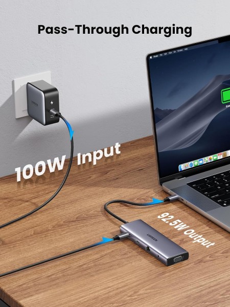 Док-станция USB-C на HDMI/VGA/LAN/3.5mmAudio/USB3.0 HUB 3 port/Type C PD 100W CM498 (15601) UGREEN