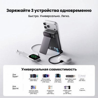 Мобильный аккумулятор Mag-Safe Qi2.2 25W, 10000mAh, 35W, CCC, черный, ICEMAG 3 (M3) SHARGE