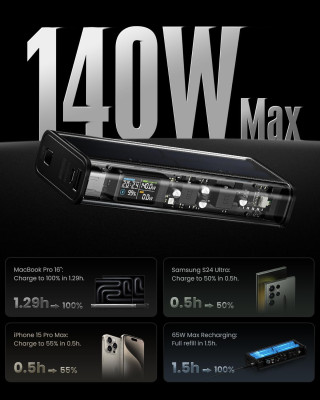 Мобильный аккумулятор 20000mAh, 140W, CCC, черный, Shargeek 140 (XLi) SHARGE