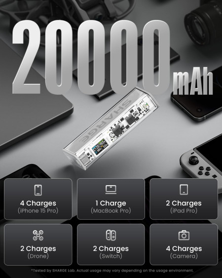 Мобильный аккумулятор 20000mAh, 140W, CCC, черный, Shargeek 140 (XLi) SHARGE
